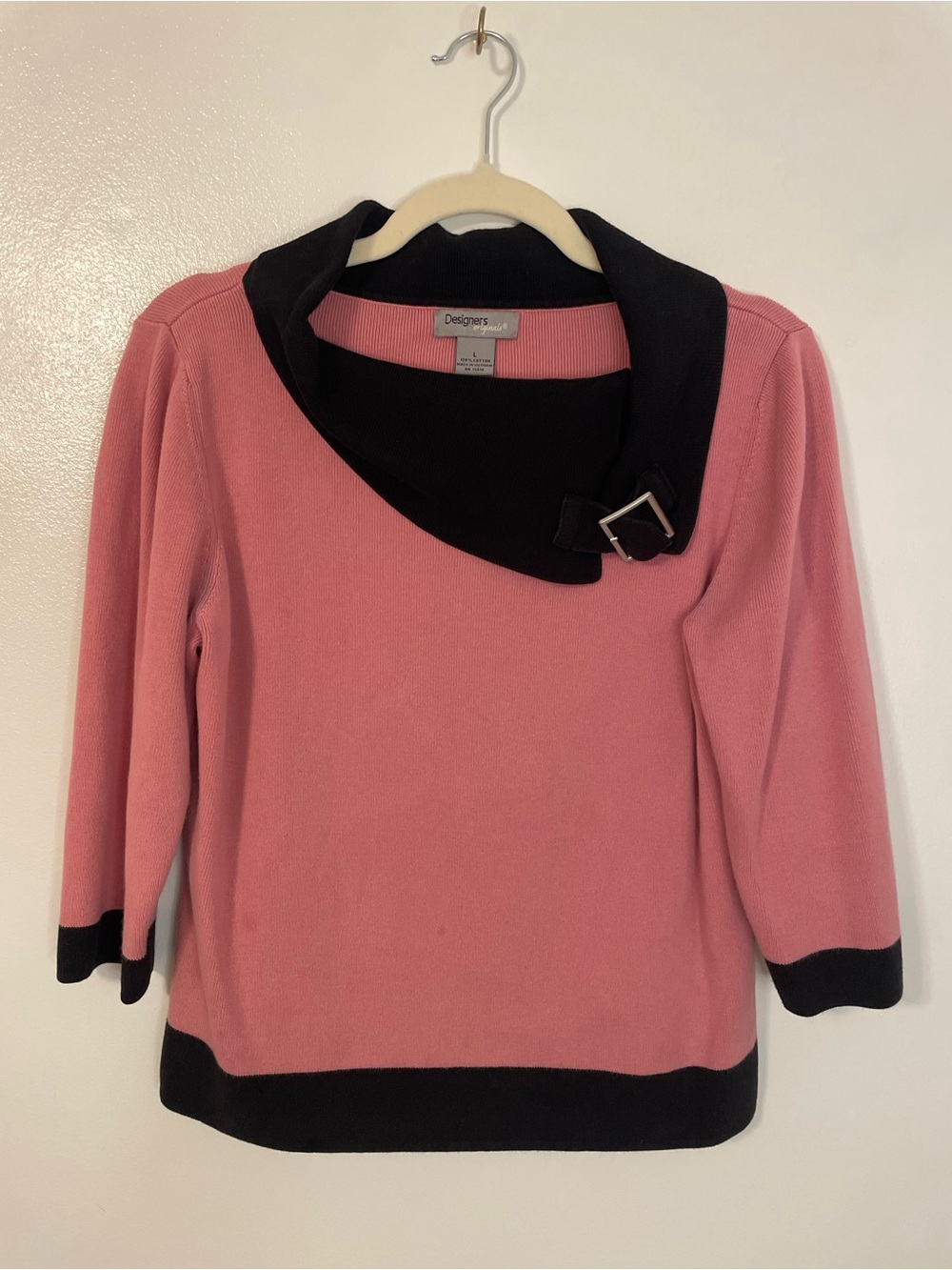 Pink and black sweater with buckle detail designers original size large